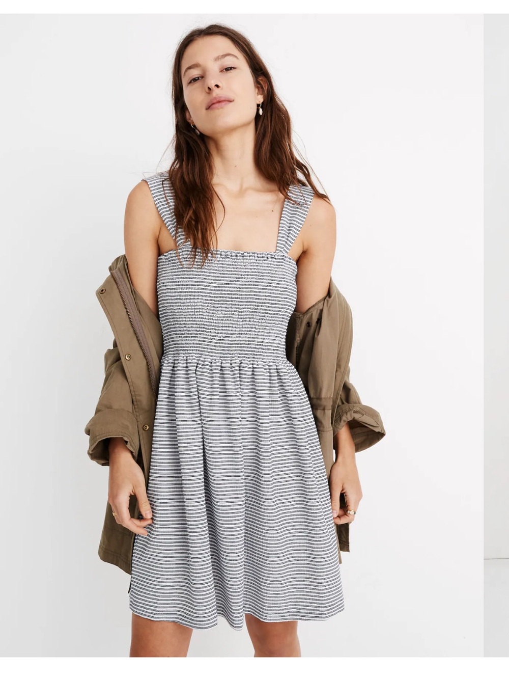 Madewell Texture and Thread Smocked Striped Sundress in Black and White